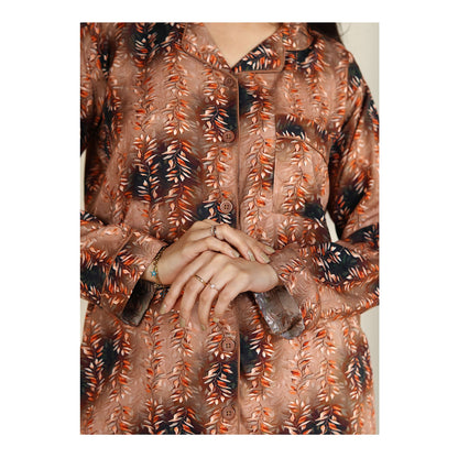Basix Women's Floral Petals Loungewear 2 Pieces Set, Brown, LW-677