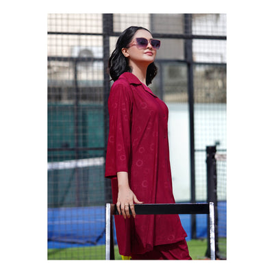 Basix Women's Stretch Fabric Self Print Co-Ord Set, Maroon, CORD-124