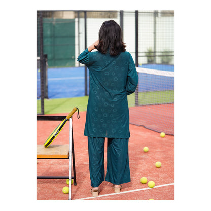 Basix Women's Stretch Fabric Self Print Co-Ord Set, Green, CORD-125