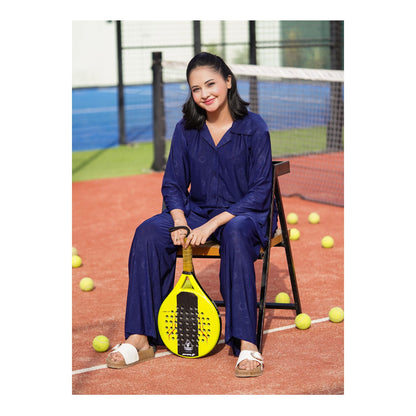 Basix Women's Stretch Fabric Self Print Co-Ord Set, Navy Blue, CORD-126