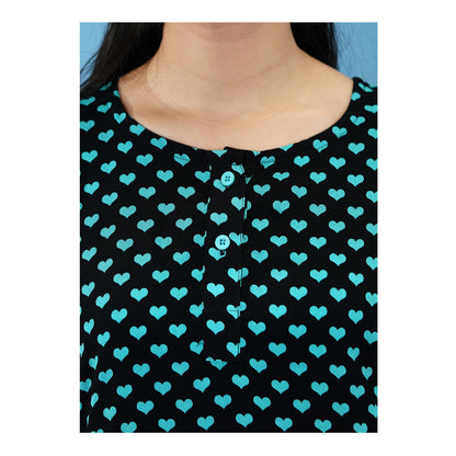 Basix Women's Drop Shoulder Sleeveless 2-Piece Set, Black &amp; Turquoise Sweet Hearts, Viscose, LW-680