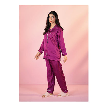 Basix Women's Silk Shirt &amp; Trouser 2 Piece Suit, Purple, SW-133