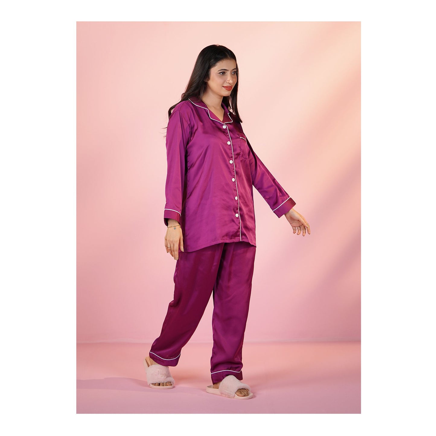 Basix Women's Silk Shirt &amp; Trouser 2 Piece Suit, Purple, SW-133