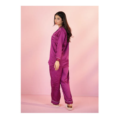 Basix Women's Silk Shirt & Trouser 2 Piece Suit, Purple, SW-133