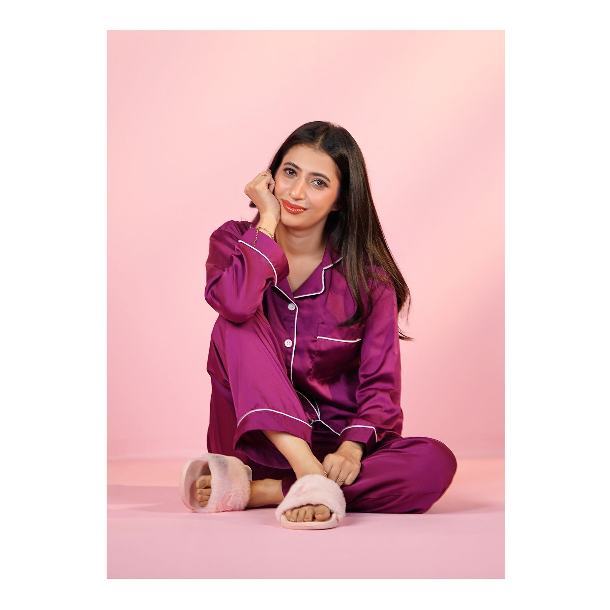 Basix Women's Silk Shirt &amp; Trouser 2 Piece Suit, Purple, SW-133