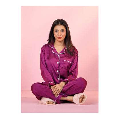 Basix Women's Silk Shirt &amp; Trouser 2 Piece Suit, Purple, SW-133