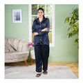 Basix Women's 2-Piece Pajama Set Night Suit, Silk Shirt & Trouser, Navy Blue, SW-110