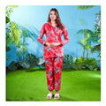 Basix Women's Silk Floral Loungewear Dress, 2-Piece Set, Crimson Red, LW-647