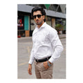 Basix Men's Cotton Wrinkle-Resistant Self Stripe Shirt, White, MFS-113