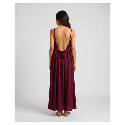 Basix Backless A-Line Gathered Maxi With Adjustable Straps & Tie Back,  Burgundy,  Free Size,  BM-101