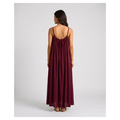 Basix Backless A-Line Gathered Maxi With Adjustable Straps & Tie Back,  Burgundy,  Free Size,  BM-101