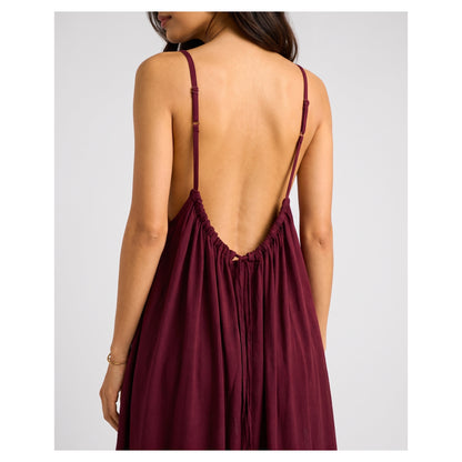 Basix Backless A-Line Gathered Maxi With Adjustable Straps & Tie Back,  Burgundy,  Free Size,  BM-101