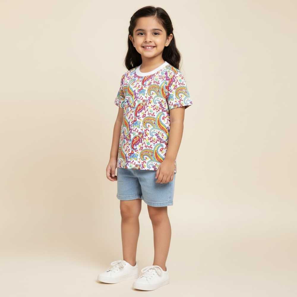 Basix Girls Paisley Play Crew Neck Top  2721