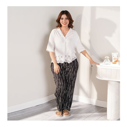 Basix Women's Twin Pocket Black & White Abstract Stripes Trouser, LT-611