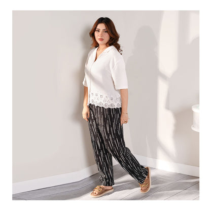 Basix Women's Twin Pocket Black & White Abstract Stripes Trouser, LT-611
