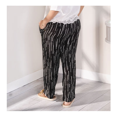 Basix Women's Twin Pocket Black & White Abstract Stripes Trouser, LT-611