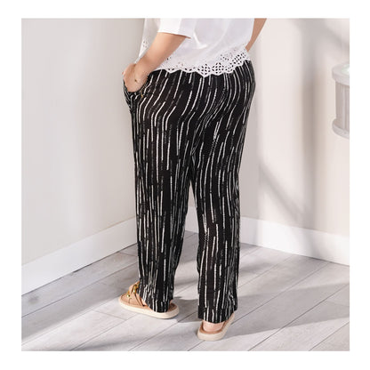 Basix Women's Twin Pocket Black & White Abstract Stripes Trouser, LT-611