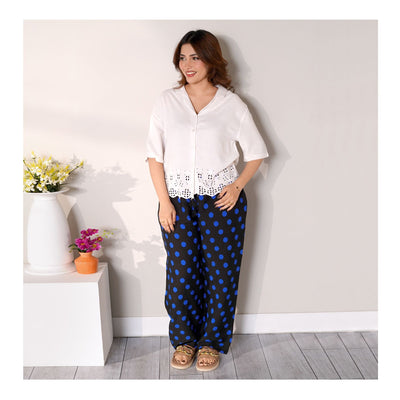 Basix Women's Twin Pocket Black & Royal Blue Polka Dots Trouser  LT-612