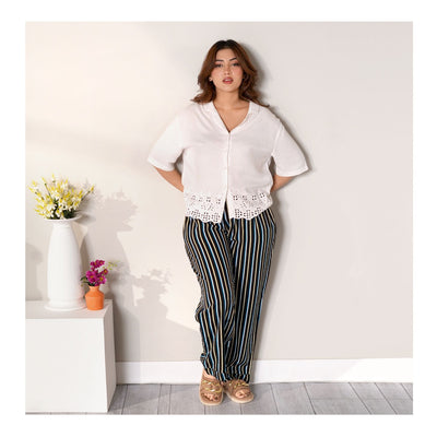 Basix Women's Twin Pocket Black Multi Color Stripes Trouser  LT-610