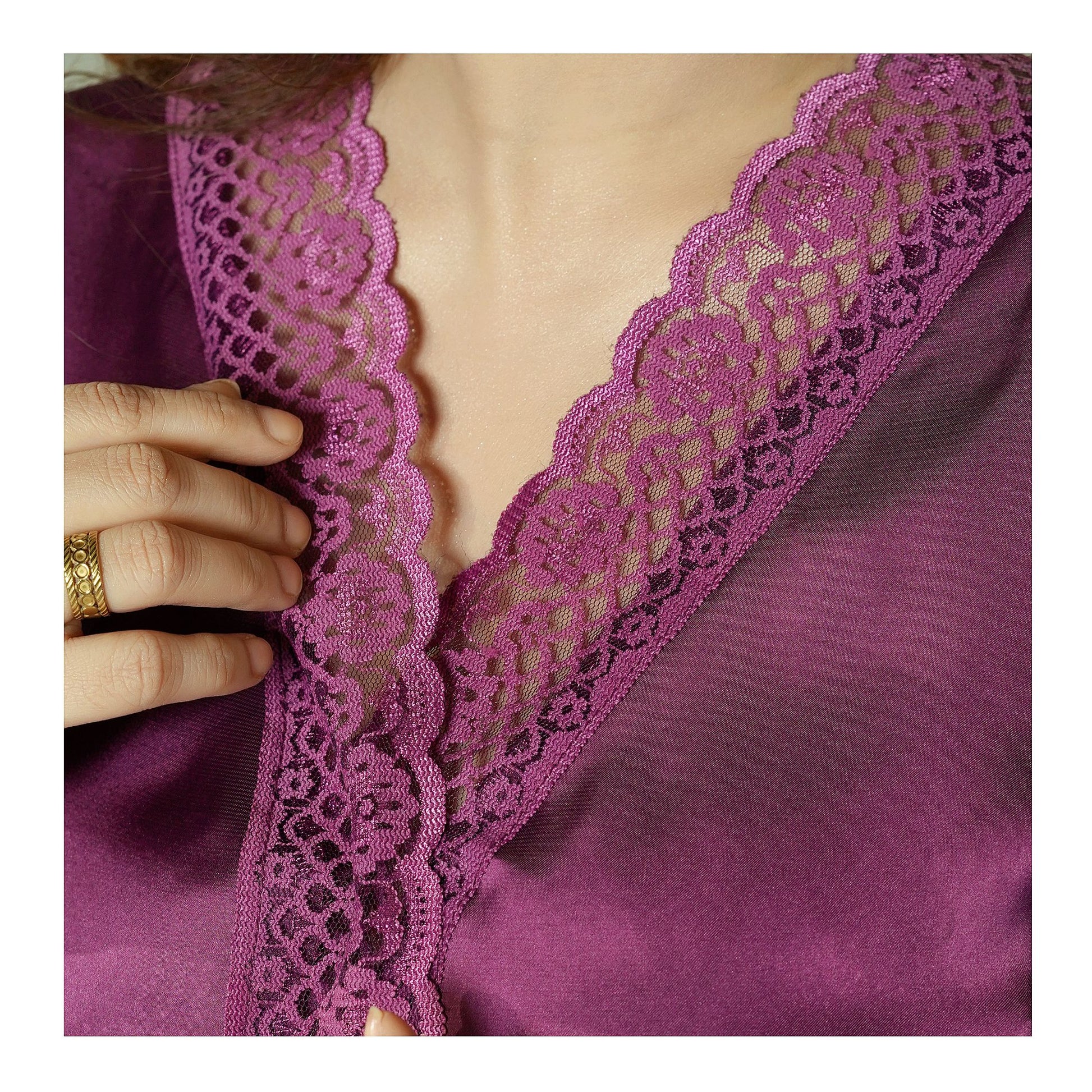 Basix Deep Lilac Silk Gown With Matching Lace & Belt, SG-107