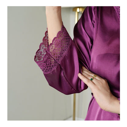 Basix Deep Lilac Silk Gown With Matching Lace & Belt, SG-107