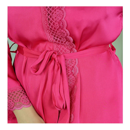 Basix Hot Pink Silk Gown With Matching Lace & Belt, SG-108