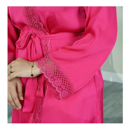 Basix Hot Pink Silk Gown With Matching Lace & Belt, SG-108