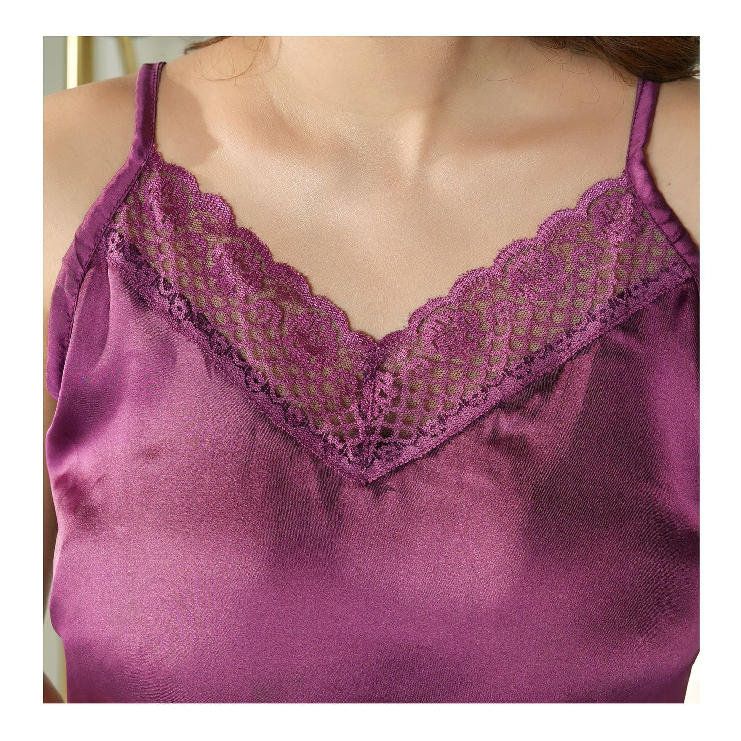 Basix Deep Lilac 2-Piece Cami Set With Matching Lace, CS-125