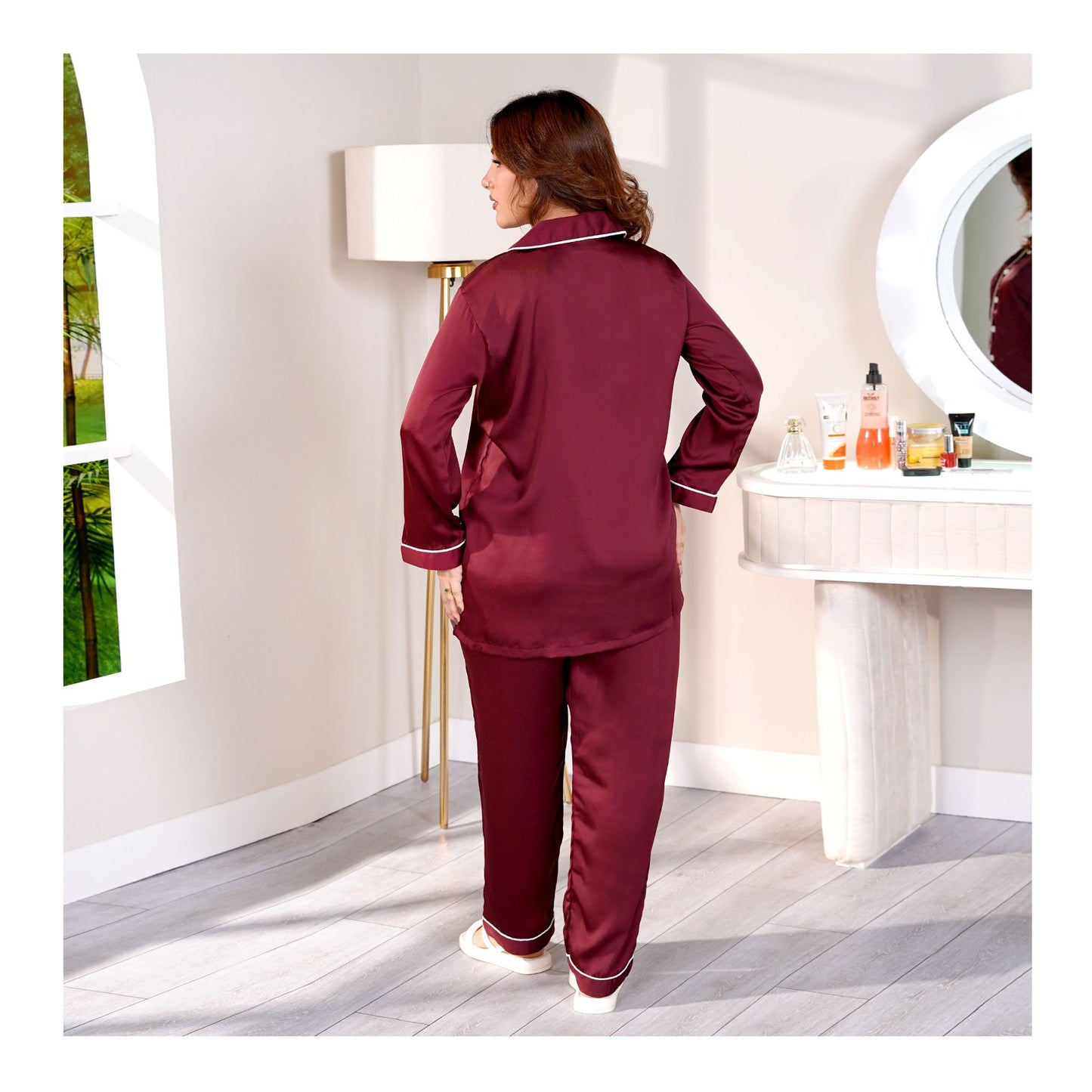 Basix Women's Silk Loungewear, 2-Piece, Burgandy, SW-116