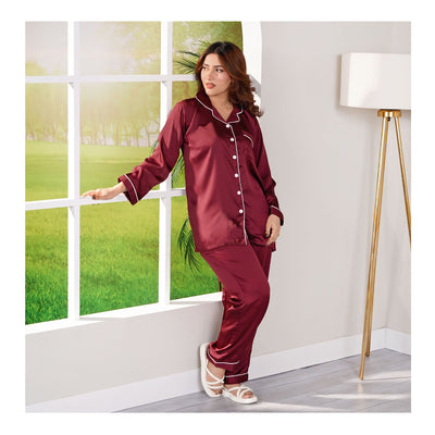 Basix Women's Silk Loungewear, 2-Piece, Burgandy, SW-116