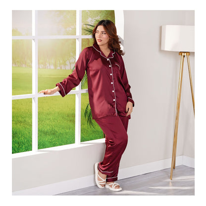Basix Women's Silk Loungewear, 2-Piece, Burgandy, SW-116