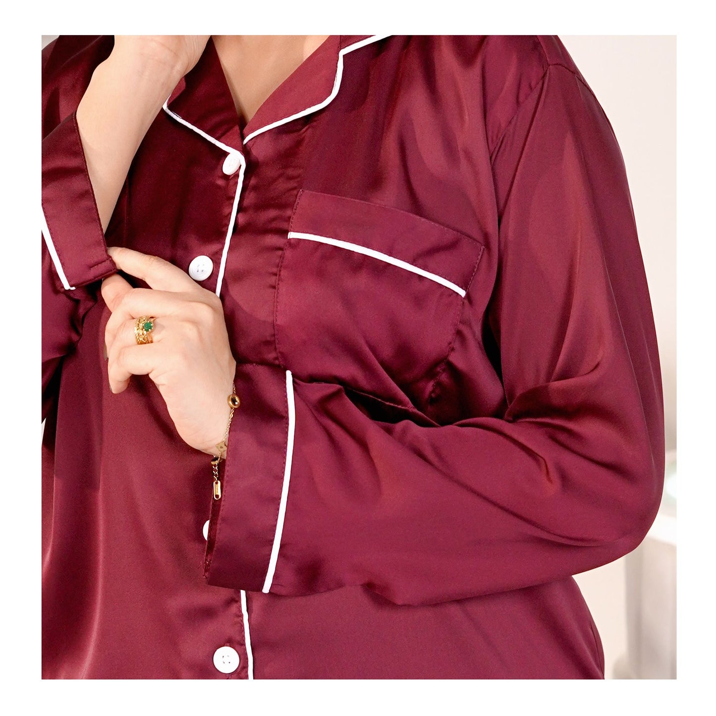 Basix Women's Silk Loungewear, 2-Piece, Burgandy, SW-116