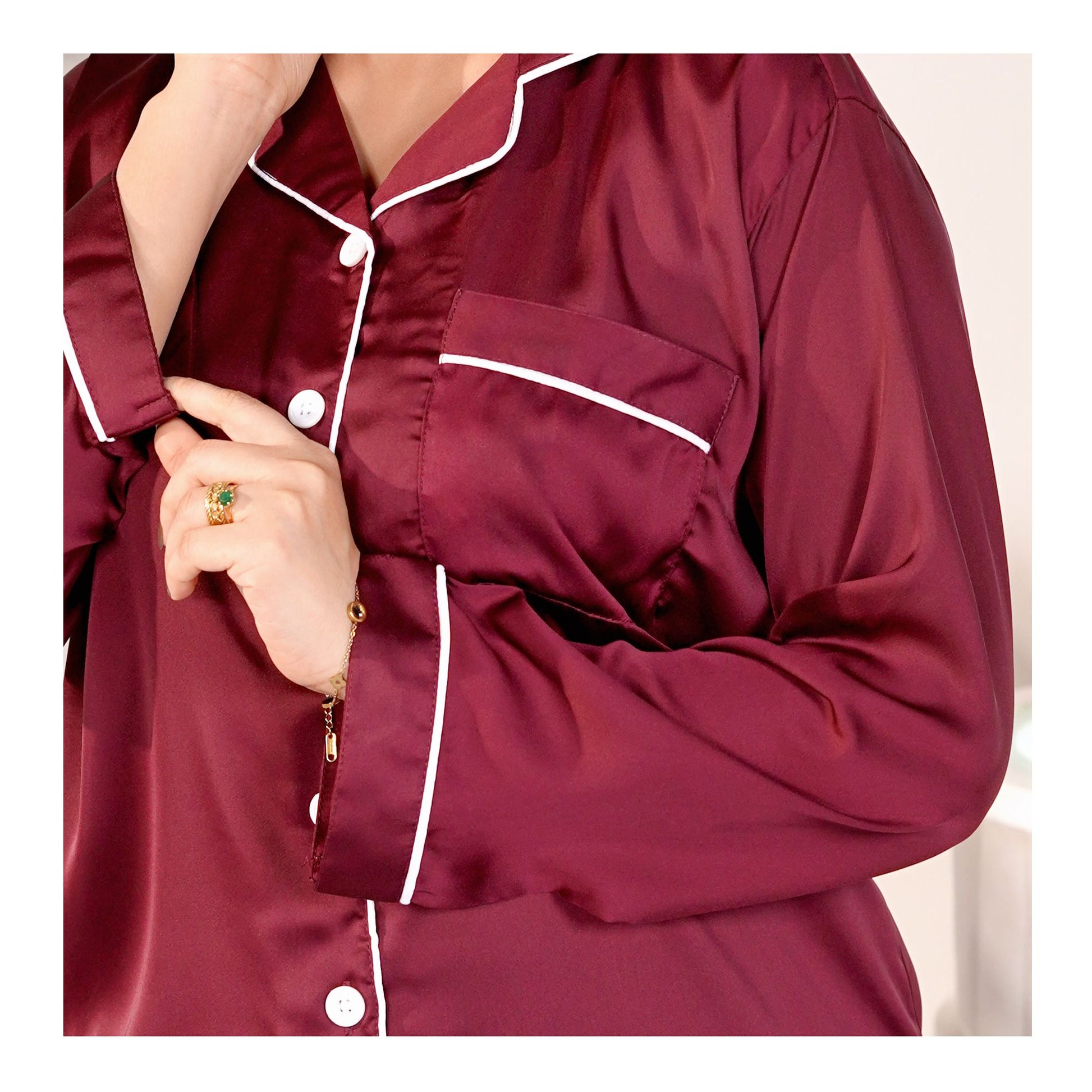 Basix Women's Silk Loungewear, 2-Piece, Burgandy, SW-116