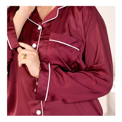 Basix Women's Silk Loungewear, 2-Piece, Burgandy, SW-116