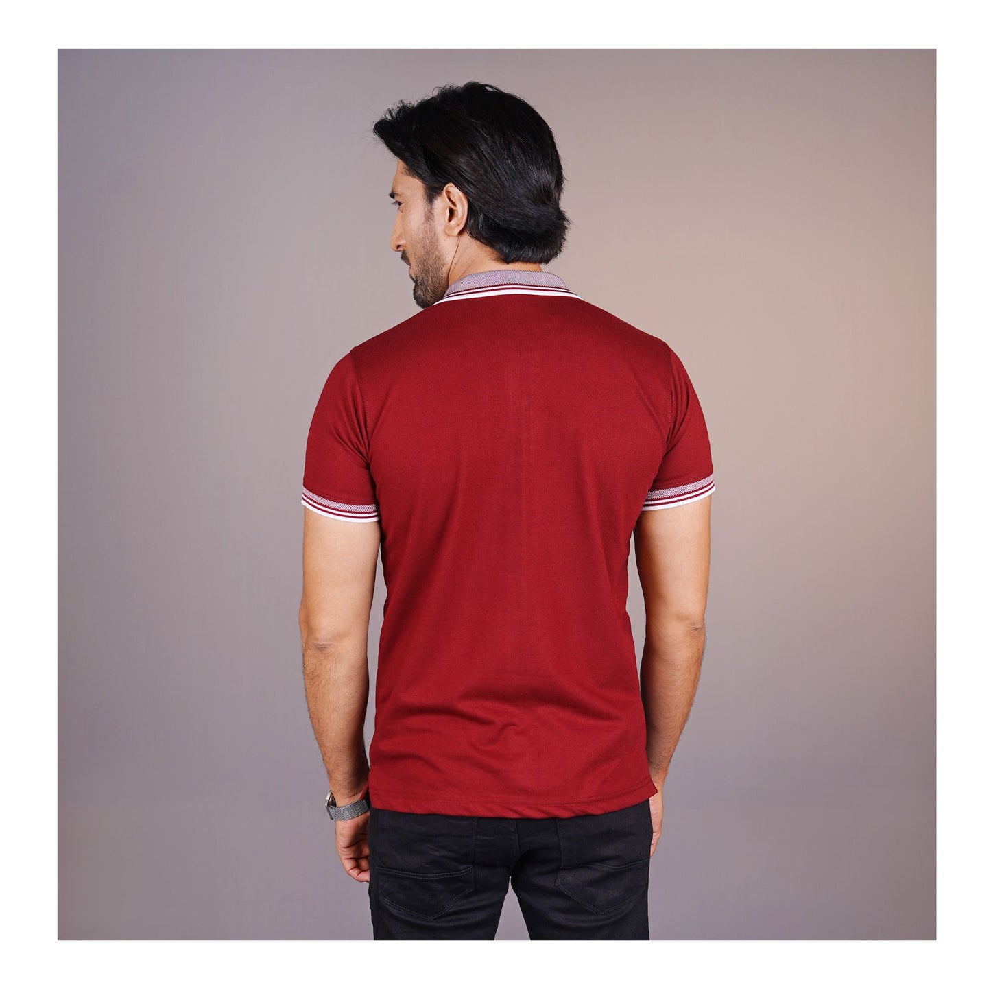 Basix Men���s Textured Jacquard Collar Embroidered Logo Maroon Polo Shirt, MPS -105
