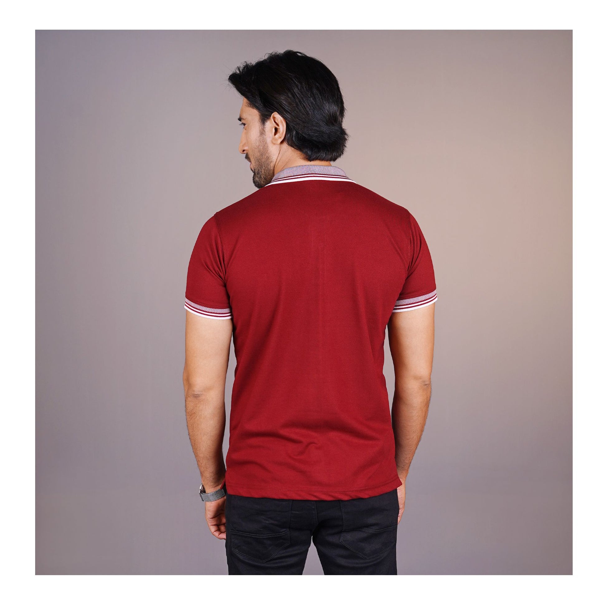 Basix Men���s Textured Jacquard Collar Embroidered Logo Maroon Polo Shirt, MPS -105