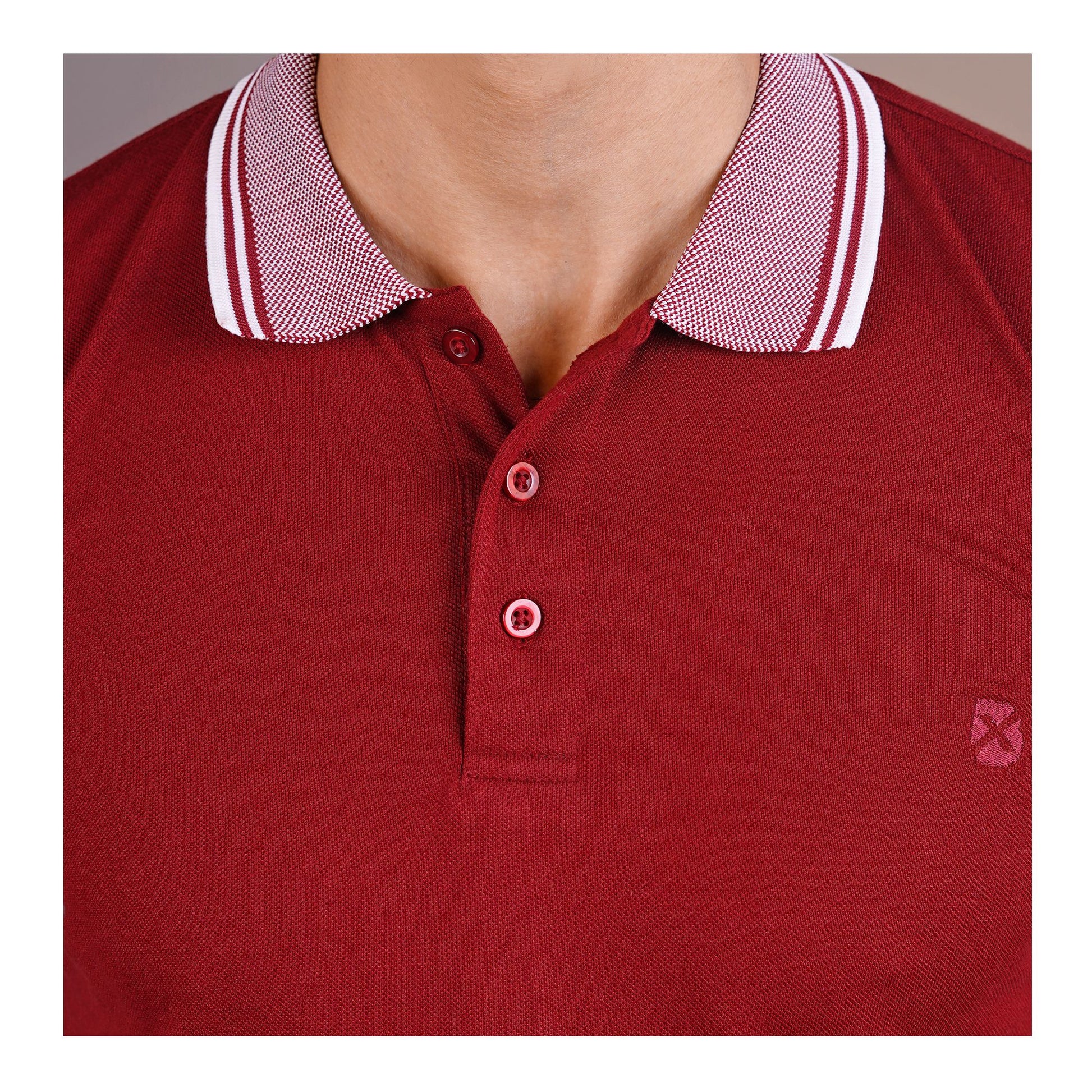 Basix Men���s Textured Jacquard Collar Embroidered Logo Maroon Polo Shirt, MPS -105