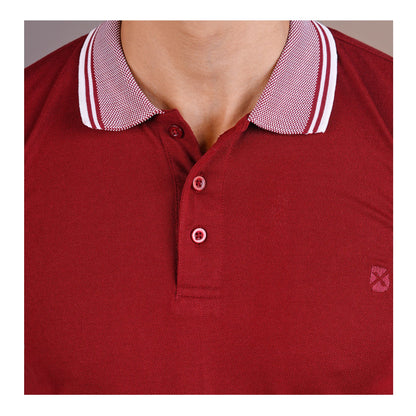 Basix Men���s Textured Jacquard Collar Embroidered Logo Maroon Polo Shirt, MPS -105