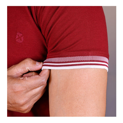 Basix Men���s Textured Jacquard Collar Embroidered Logo Maroon Polo Shirt, MPS -105