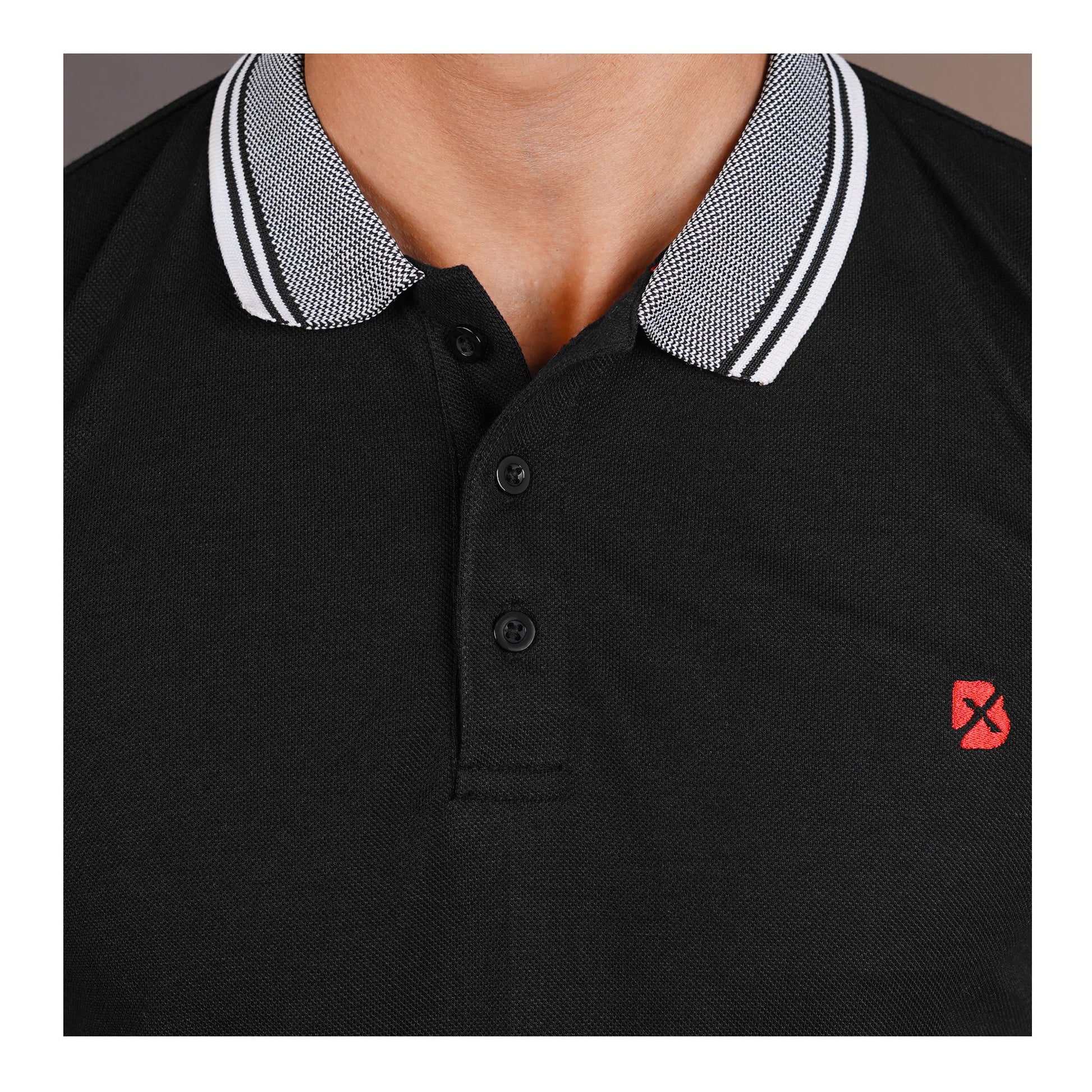 Basix Men's Black Jacquard Textured Collar Polo With Embroidered Logo, MPS-101