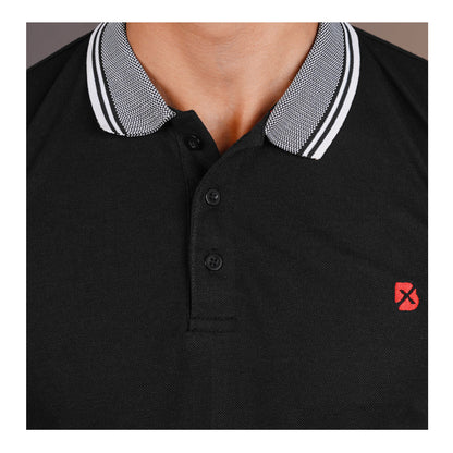 Basix Men's Black Jacquard Textured Collar Polo With Embroidered Logo, MPS-101