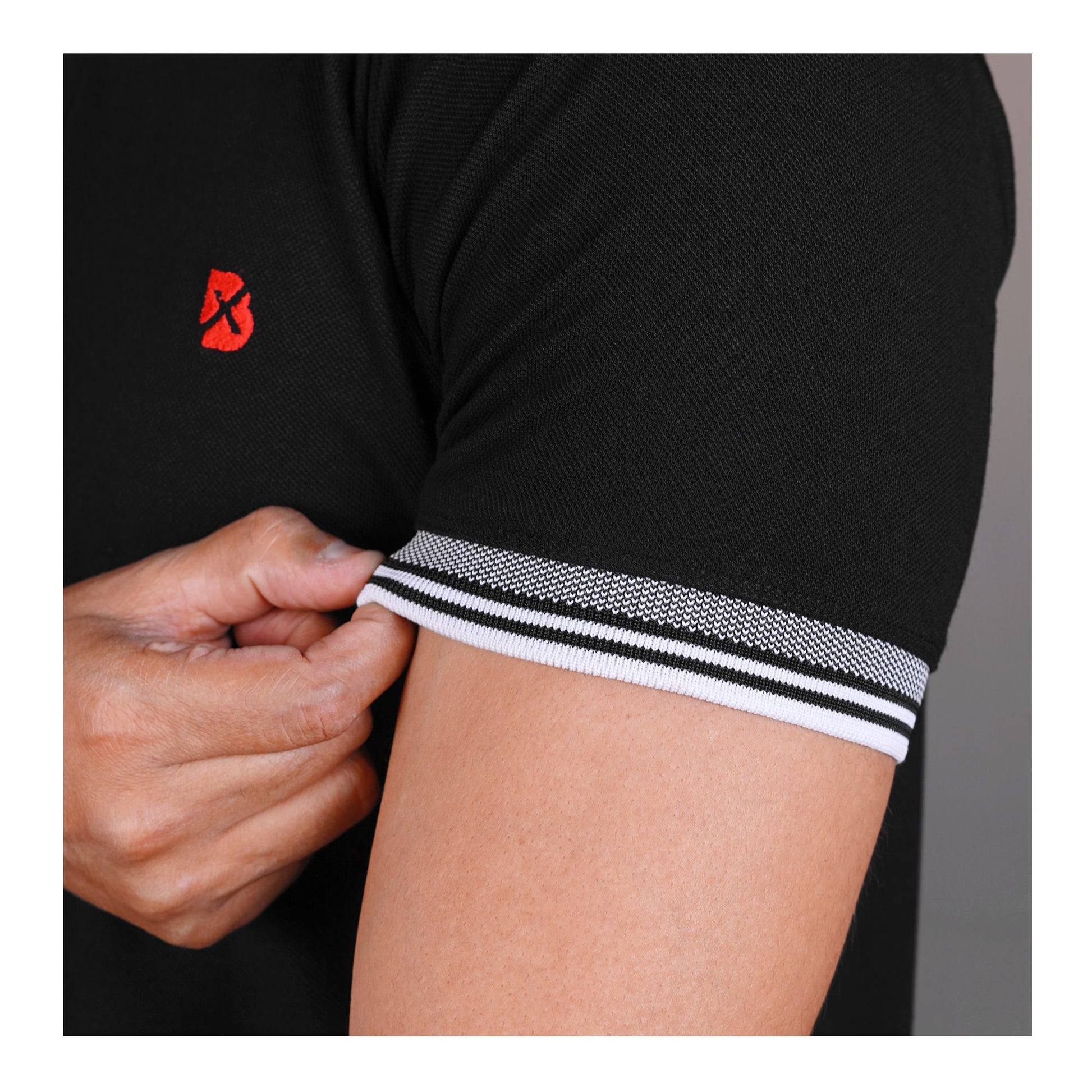 Basix Men's Black Jacquard Textured Collar Polo With Embroidered Logo, MPS-101