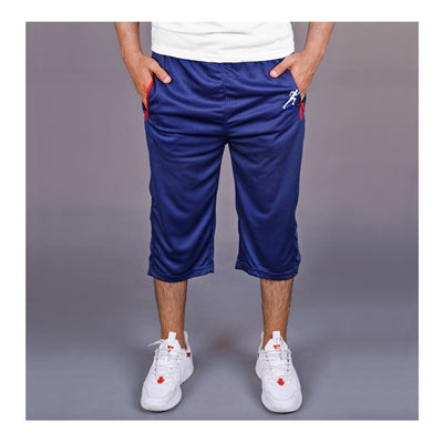 Basix Men's Moisture Wicking Zipper Pockets Mesh 3 Quarter Shorts, Navy & Red, M3Q-1008