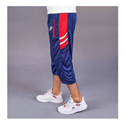 Basix Men's Moisture Wicking Zipper Pockets Mesh 3 Quarter Shorts, Navy & Red, M3Q-1008