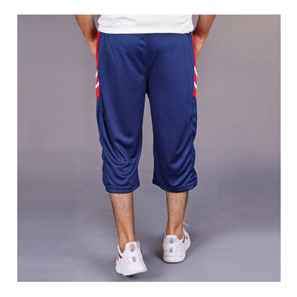 Basix Men's Moisture Wicking Zipper Pockets Mesh 3 Quarter Shorts, Navy & Red, M3Q-1008