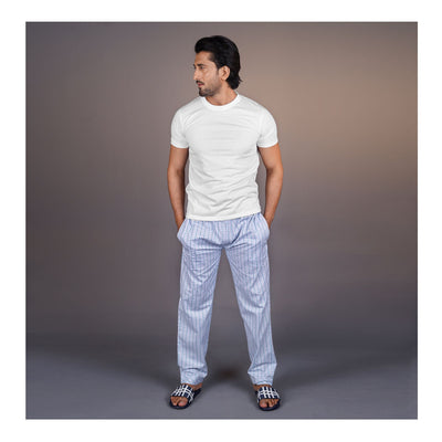 Basix Men's Cotton Stretch Light Blue  White & Pastel Green Checks  Trouser  MT-927