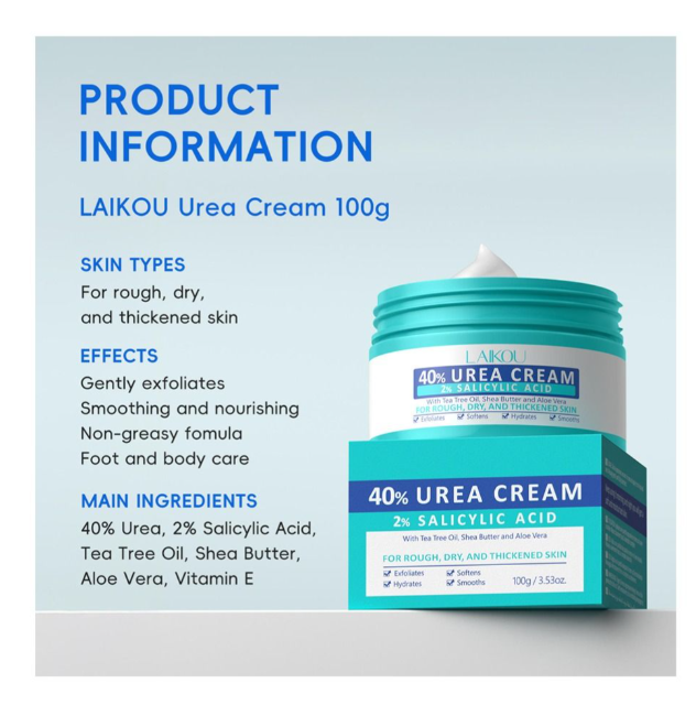 Laikou 40% Urea Cream, Salicylic Acid, Shea Butter, For Rough & Dry Skin, 100g, LK32883A