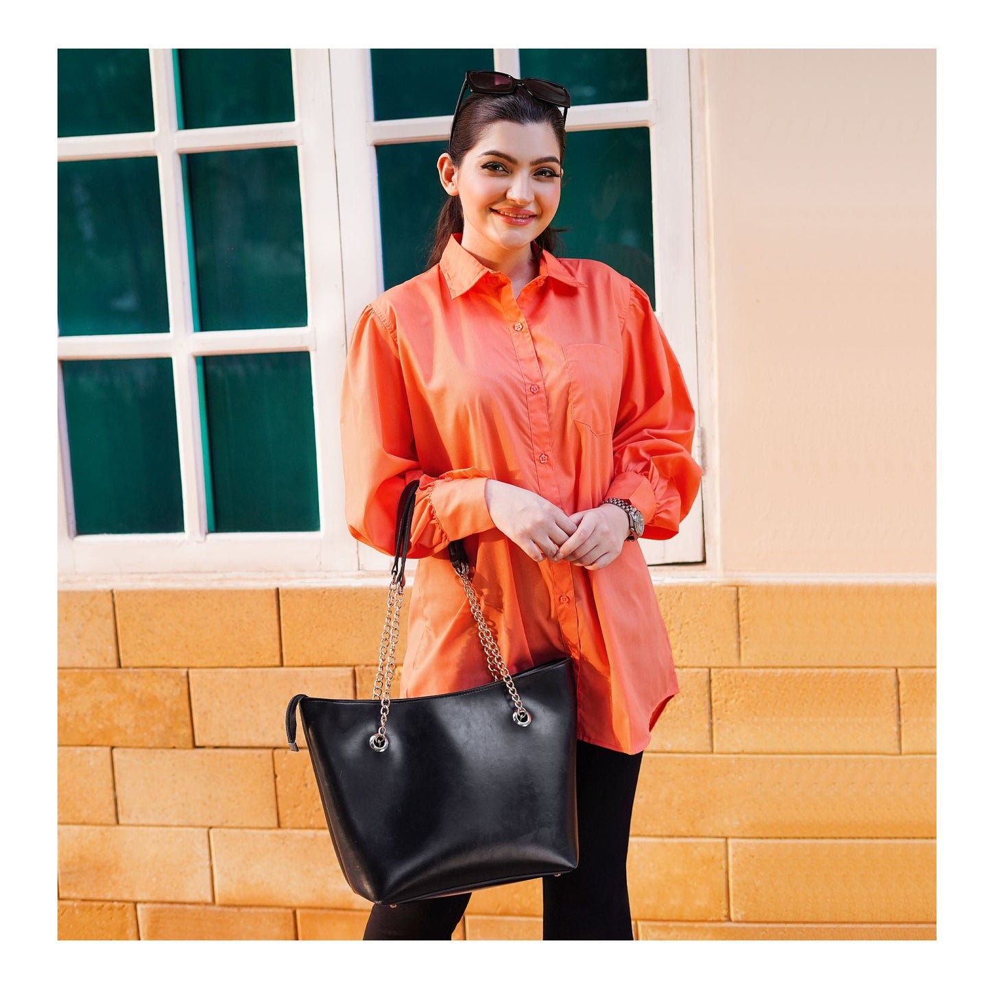 Basix Ladies Western Classic Orange Shirt  LWS-23