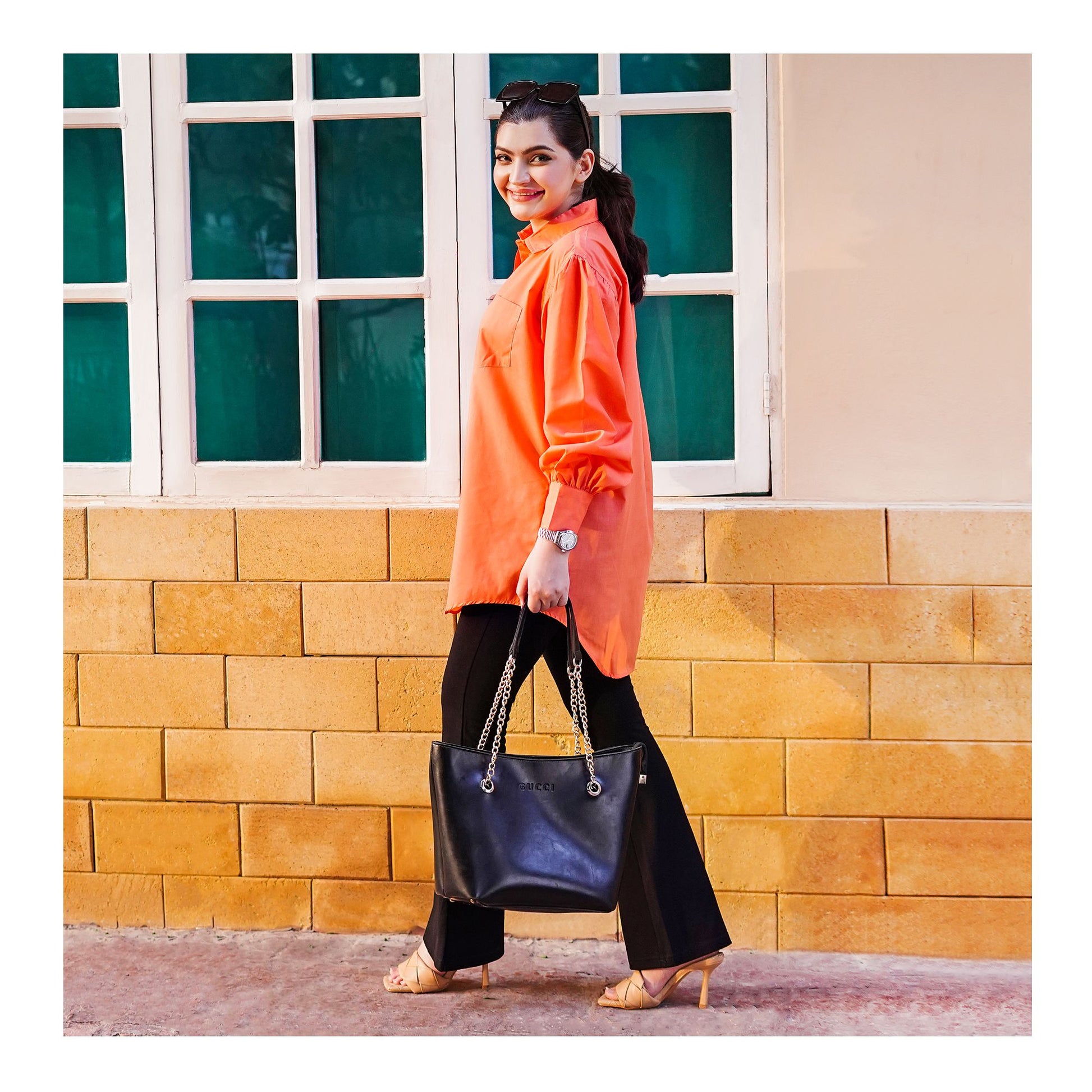 Basix Ladies Western Classic Orange Shirt, LWS-23