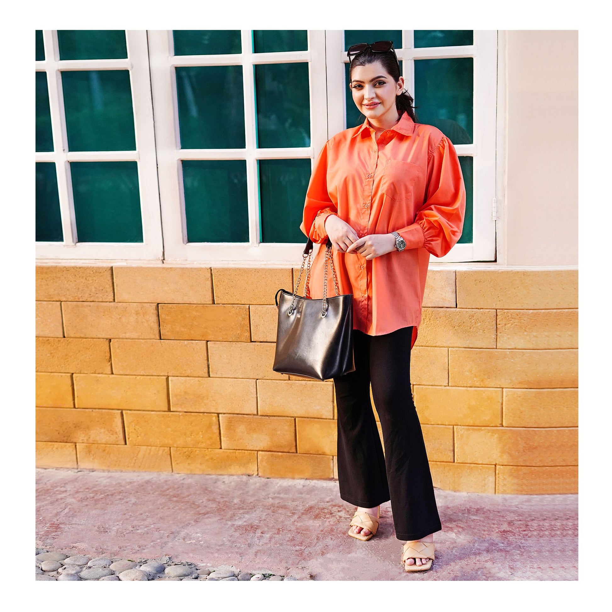 Basix Ladies Western Classic Orange Shirt, LWS-23